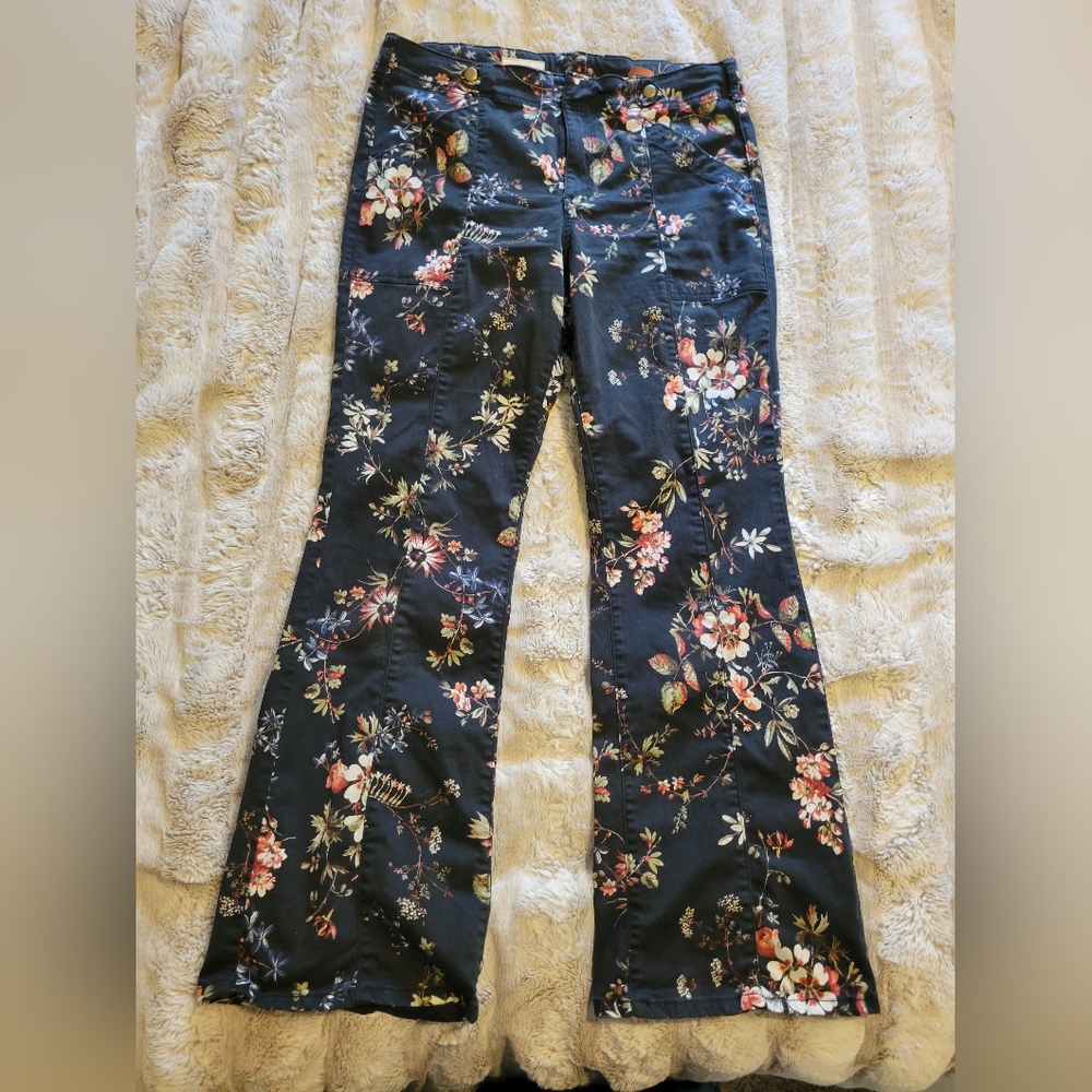 Anthropologie Womens Pilcro Mid-Rise Demilune Floral Utility Pants size 29